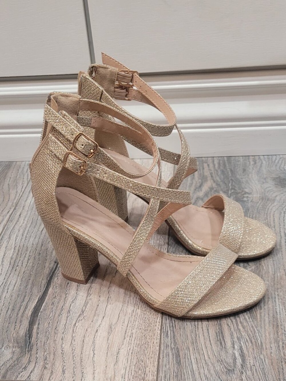Gold sparkly heels